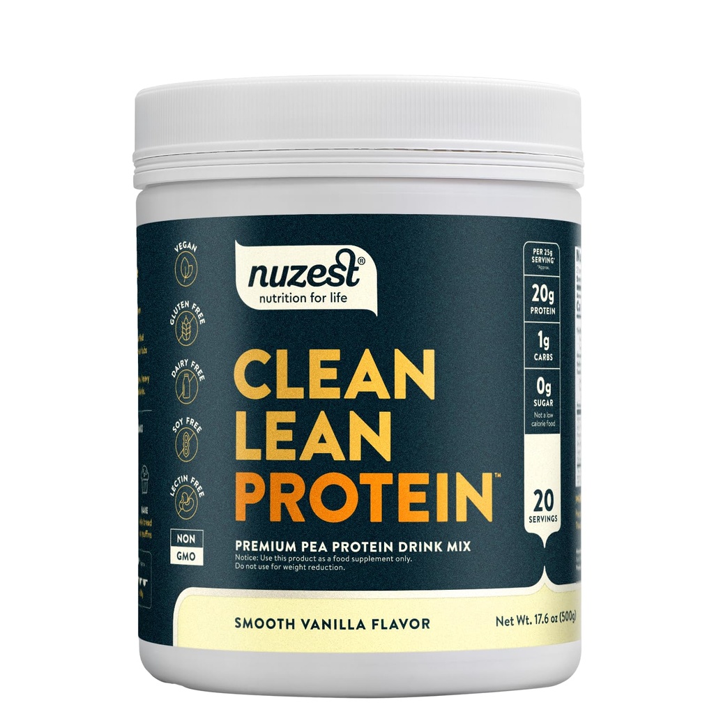 Nuzest - hernevalgu pulber - puhas Lean Protein, Premium Vegan Plant Based, Piimavaba, Gluteenivaba, GMO-vaba, looduslikult magustatud valgu raputada, sile Vanilla, 20 Servings, 1,1 lb