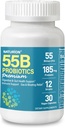 55B Probiootikumid Premium - 55 miljardit CFU, 12 tüve, 185mg prebiootikum - immuunsuse tugi, seedetrakti ja soolestiku tervis - toetab aeg-ajalt kõhukinnisust, gaasi ja puhumist - 30 vegankapslit, 30 päeva pakkumine