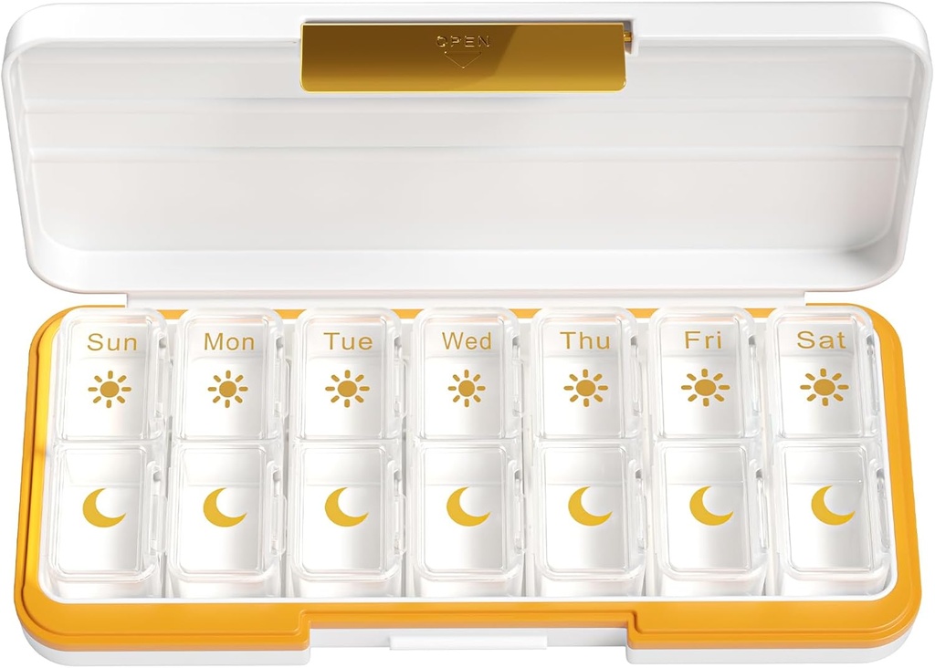 Zoksi Am Pm Pill Korraldaja 7 päeva, Iganädalane Pill Box 2 korda päevas, Meditsiin Pill Korraldaja eraldi koosseisu, Travel Pill Case Dispenser kaasaskantavad vitamiinid, kalaõlid, ravimid (valge)