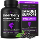 NutraChamps Elderberry vitamiin C ja tsink - 5 in 1 immuunsuse täiendada, 10 000 mg Sambucus Black Elderberry kapslid vitamiin D3 5000 IU, Sambucus Elderberry ekstrakti Immune Support täiskasvanutele
