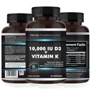 Vitamiin K2 koos D3 ekstra tugevuse täiendusega Luu | Südame tervis Mitte-GMO valem 10 000 IU D3-vitamiin ja 200 mcg K2-vitamiin (MK7) | Lihtne alla neelata K & D-vitamiin, 60 kapslit