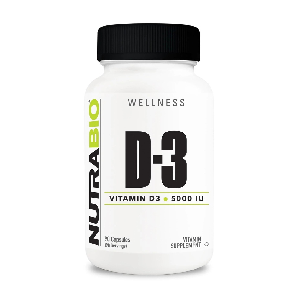 NutraBio D-vitamiin (5000 RÜ), immuunsüsteemi tugi - 90 köögiviljakapslit