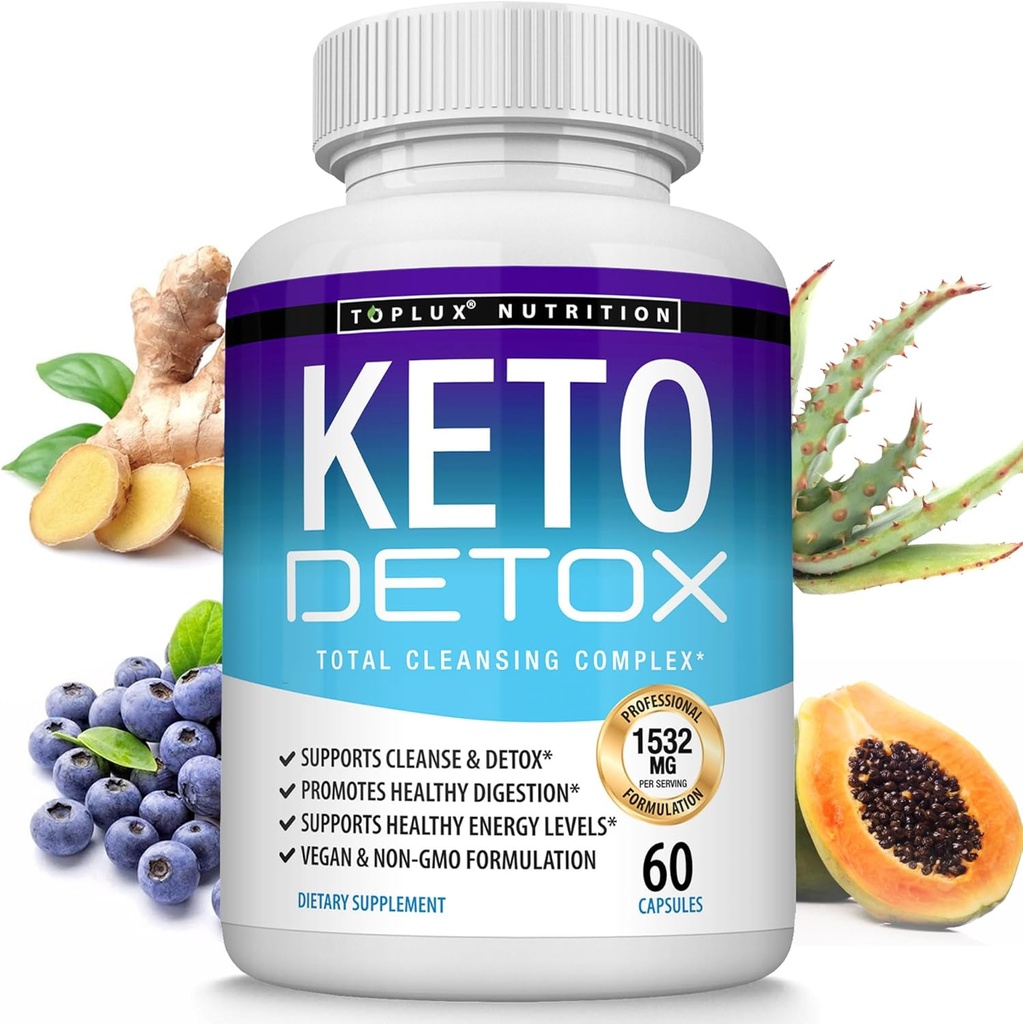 Toplux Keto Detox Pills Advanced Cleansing Extract – 1532 Mg Natural Acai Colon Cleanser Formula, Flush Toxins & Excess Waste, for Men Women, 60 Capsules, Supplement