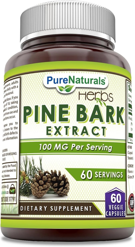 Pure Naturals Pine Bark Extract Supplement | 100 Mg Per Serving | 60 Veggie Capsules | Non-GMO | Gluten Free | Made in USA