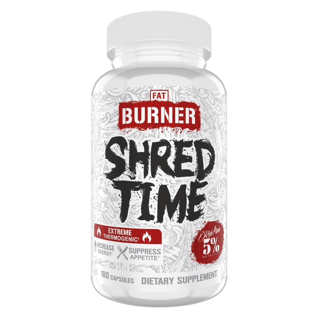 5% toitumine Shred Time Fat Burner | Roheline tee, kohvioad, Cayenne, Theobromine, GBB | isu supressioon | 30 serveerimist (180 kapslit)