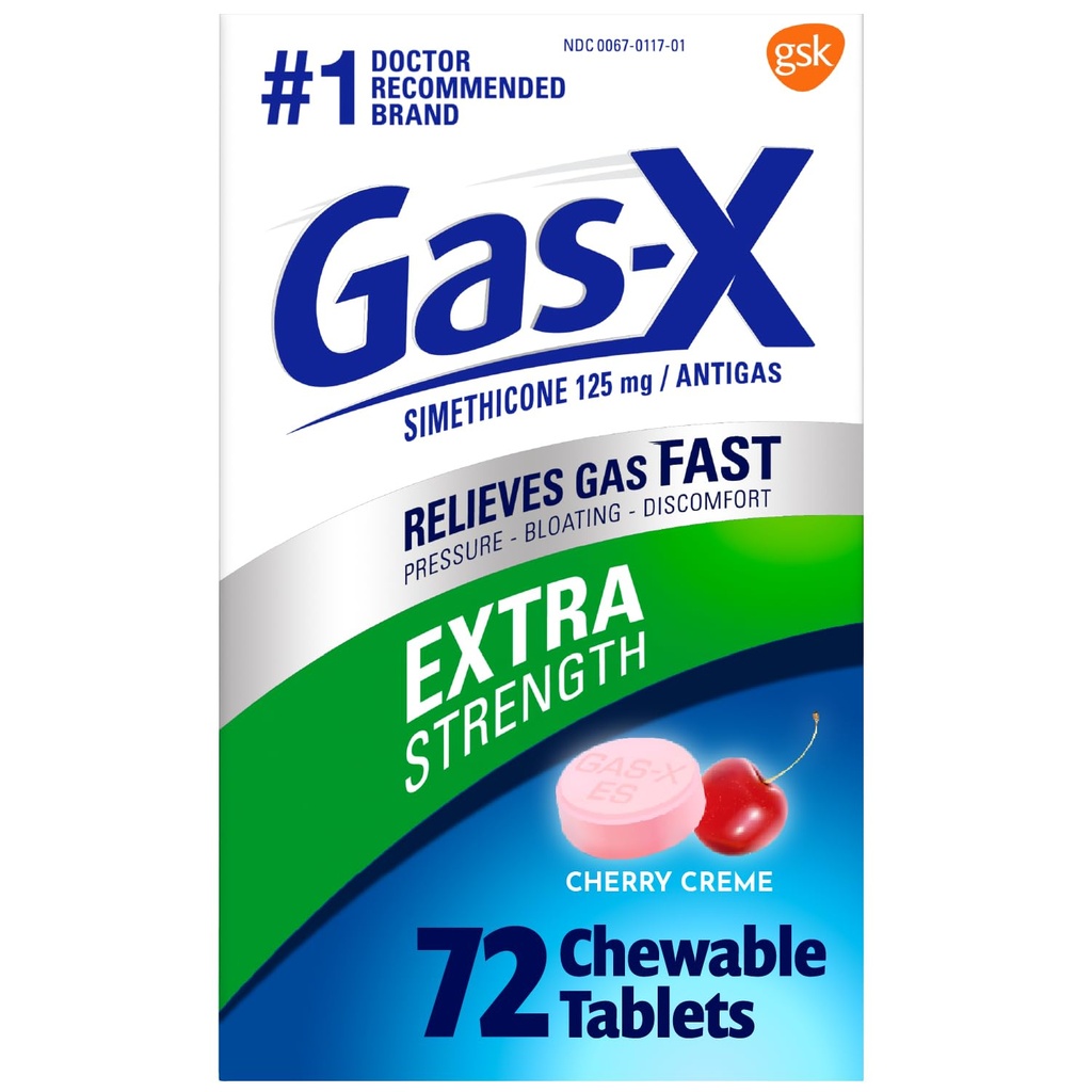 Gas-X Extra Tugevus Näritav gaasivabastus tabletid Simethicone 125 mg Puhumiseks Relief, Kirss - 72 Count