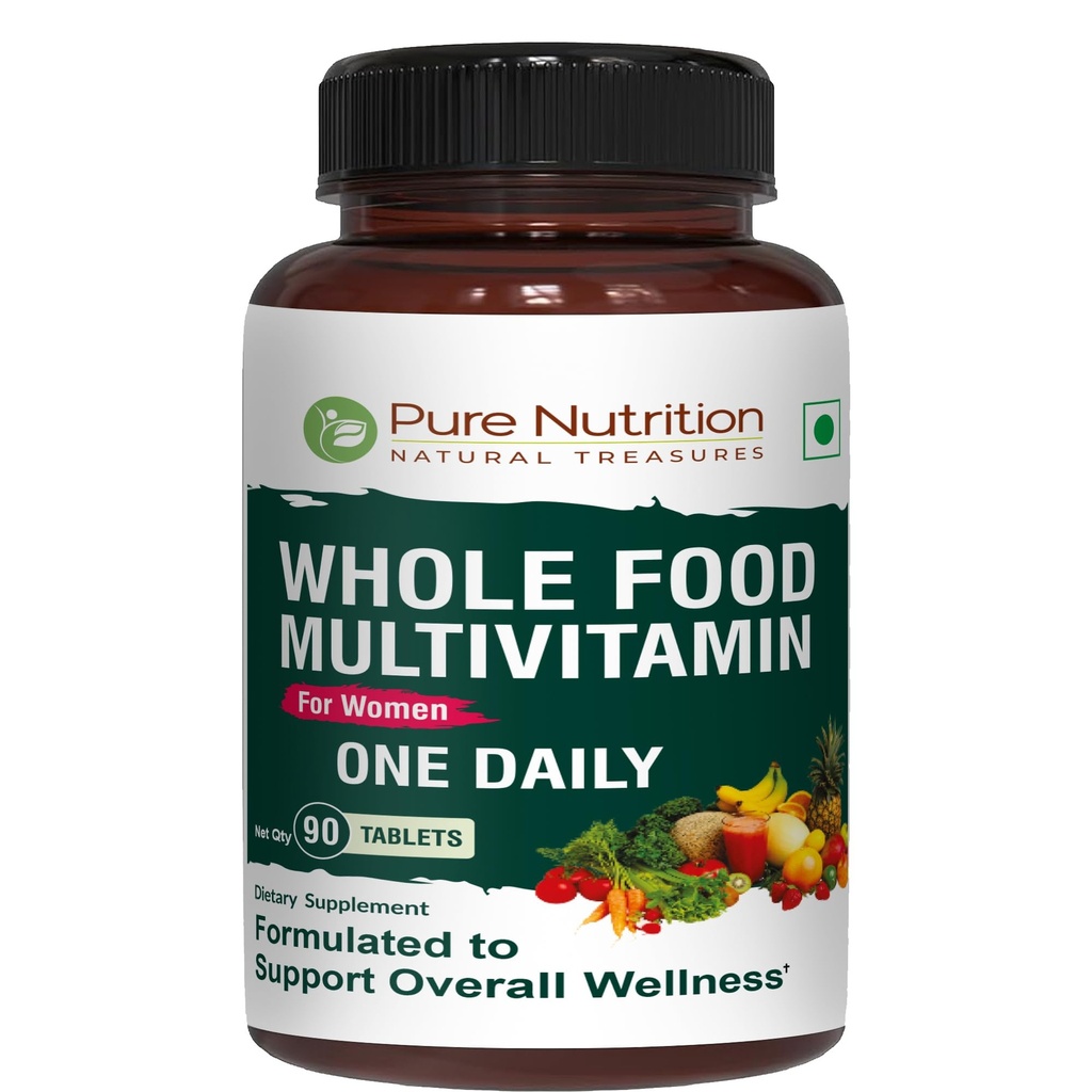 Puhas toitumine Terve toit Multivitamiin naistele | 90 Tabs | Üks-A-päev | 100% RDA | 24 looduslikku vitamiini ja mineraali | Kõik looduslikud taimsed naiste multivitamiinid | 3 kuud pakkumine