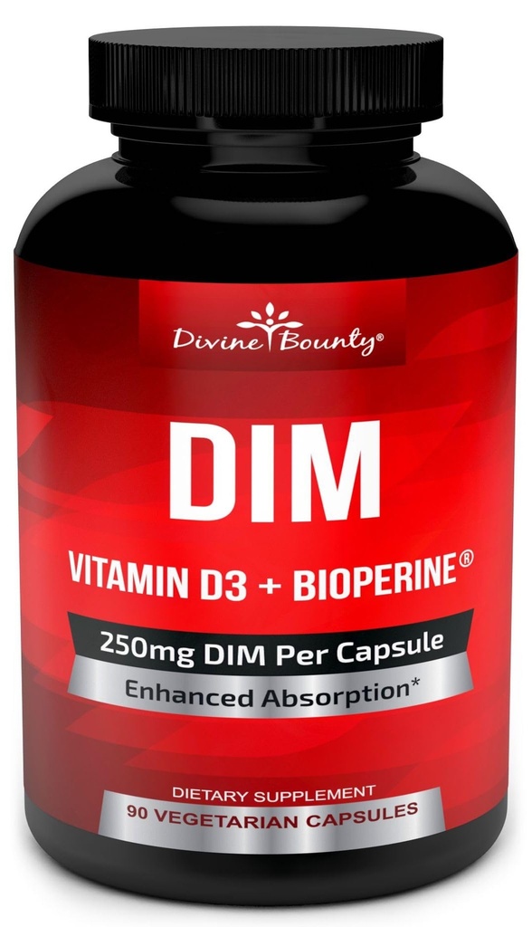 DIM-i täiendus 250 mg D3-vitamiiniga Plus bioperiin - diindolüülmetaani menopaus ja östrogeeni tugi, hormoonide tasakaalu toetus naistele ja meestele - 90 taimetoitlast kapslit