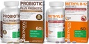 Bronson Probiootikum 50 miljardit CFU + prebiootikum koos Apple Polyphenols & Ananass Fruit Extract + Metüül B12 5000 mcg Vitamiin B12 Metüülkobalamiin