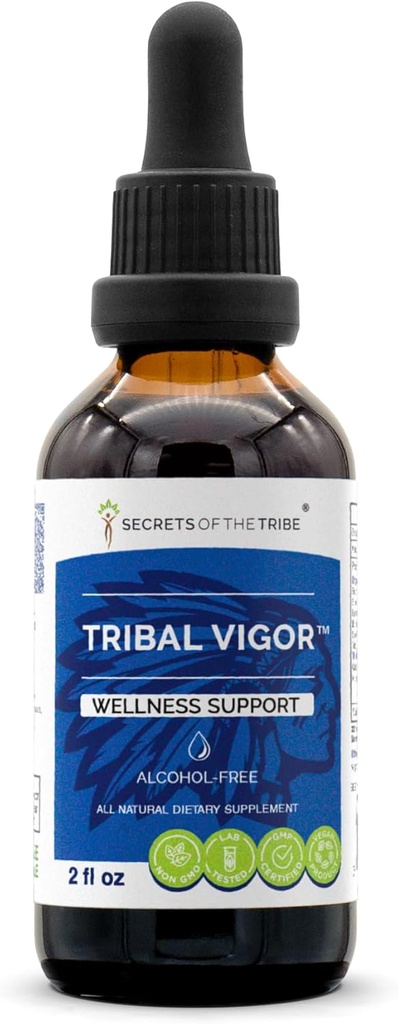Hõimuline Vigor Alkoholivaba, Glycerite Eleuthero Siberi ženšenn, Catuaba, Barrenwort - Horny Goat Weed, Muira Puama, Saw Palmetto, Tribulus. Tinktuur, taimeekstrakt Wellness Support (2 FL OZ)