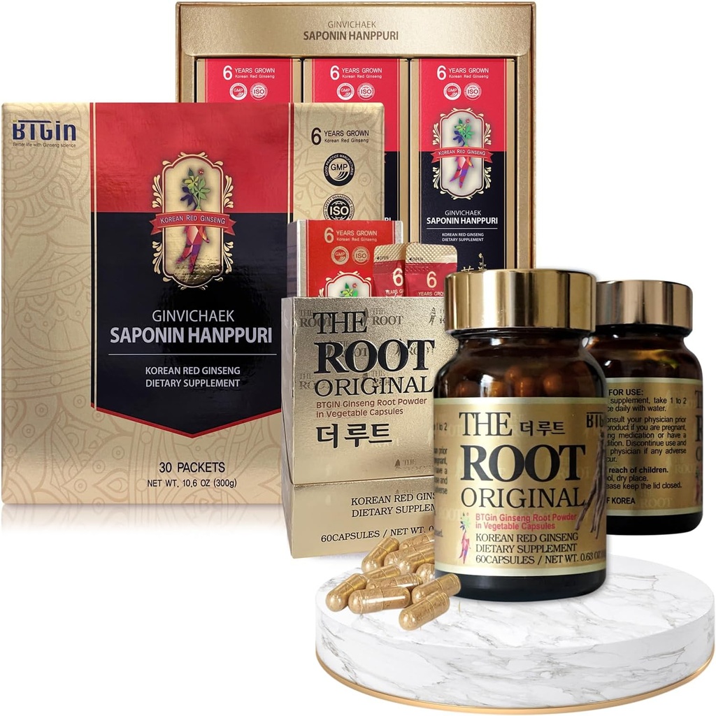Korea punane ženšenn ekstrakt 3000mg ja kapslid Bundle - Saponin Hanppuri + Juure originaal - Natural Energy Supplements immuunsuse toetamine, stressi leevendamine, fookus ja vaimne selgus Ginsenoside Rg3