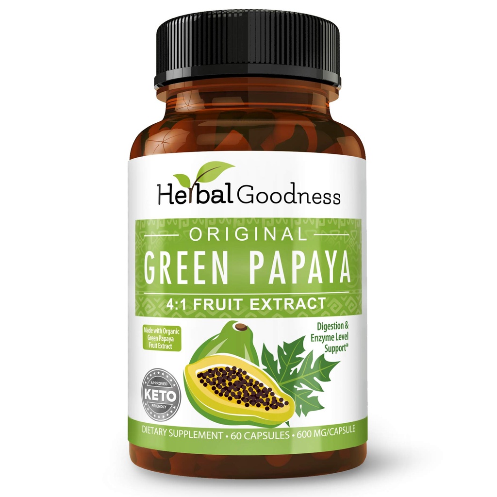 Green Papaya Fruit Extract Kapslid - Orgaanilised Papaya Ensüümid Prebiootikumid ja probiootikumid Seedetrakti Tervis - Super Seedeensüümid, Immune Support - 60 kapslit, valmistatud USAs