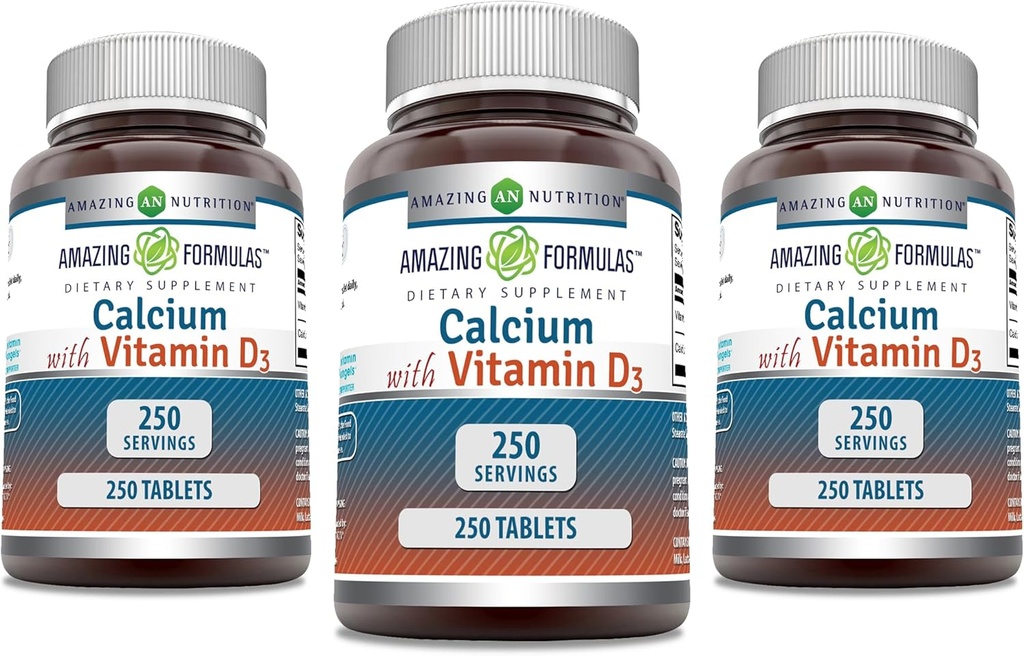 Hämmastav valem Kaltsium D3-vitamiini lisandiga | Tabletid | Mitte-GMO | Gluteenivaba | valmistatud USAs (3 Pack, 250 Count)