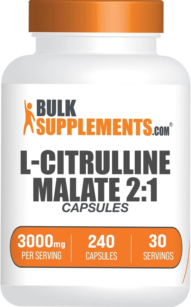 BulkSupplements.com L-Citrulline Malate kapslid - nagu L-Tsitrulline Malate 2: 1, lämmastikoksiidi täiendus - Gluteenivaba, 8 kapslit serveerimise kohta (3000mg), 240 loend (Pack of 1)