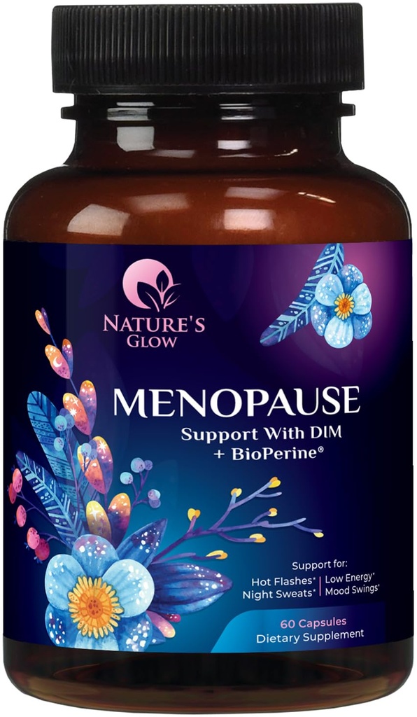 Menopausi täiendused DIM-ga naistele - looduslik hormoonide toetus naistele, menopausi leevendamine ja tasakaal antioksüdandid energia ja naha tervise jaoks, kuumad vilgud ja öine higi toetus - 60 kapslit