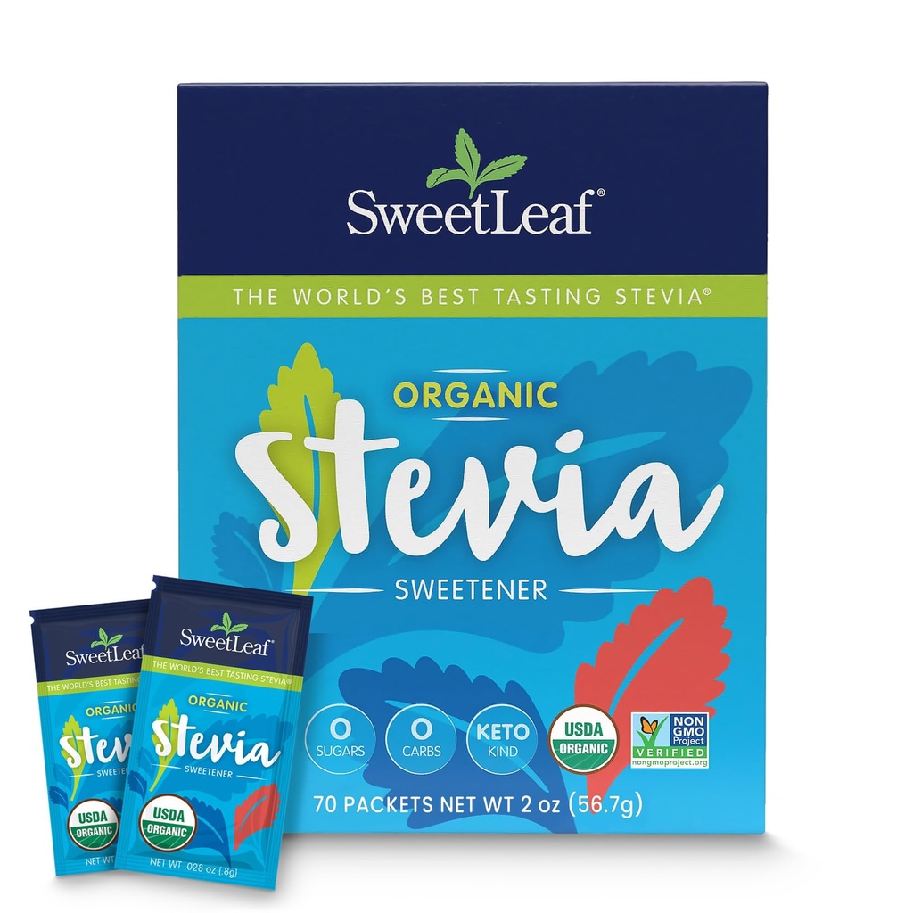 SweetLeaf Organic Stevia Powder Packets - Zero Calorie Sweetener koos Stevia Leaf Extract, No Artificial Sweetener Additive, Suhkruvaba, Keto Sõbralik, Non GMO, Gluteenivaba - 70 paketti (pakk 1)