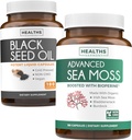 Black Seed Oil & Irish Sea Moss (3-kuuline pakkumine) - Power Duo Bundle of Black Seed Oil (180 kapslit) Külmpressitud Nigella Sativa & Irish Sea Moss (180 kapslit) bioperiini ja põiepõiega