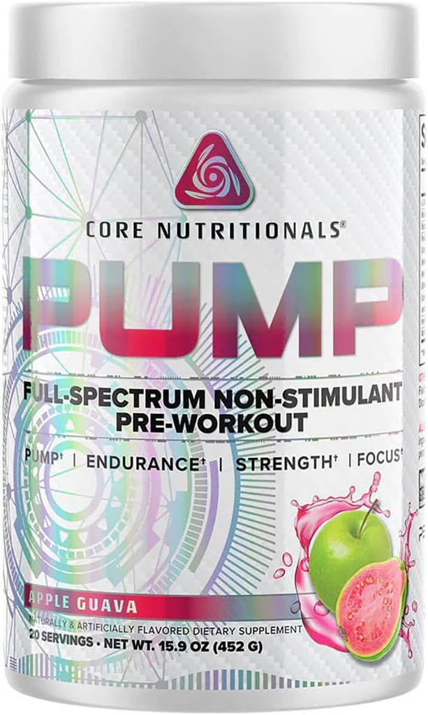 Põhiline Toitumine Pump Täispectrum Mitte-Stimulantne Pre-Workout, N03T Nitraat, Peak02, Alpha GPC, maksimaalse Pump, tugevus ja Performance 20 Servings (Apple Guava)