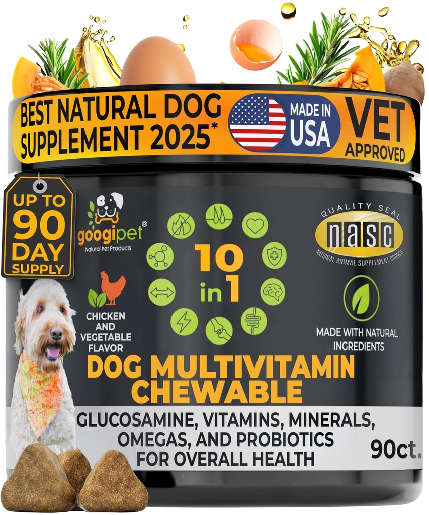 Googipet Premium 10 in 1 Dog Vitamiinid Multivitamiini närimistable probiootikumid soolestiku tervisele, Koera Vitamiinid ja toidulisandid w / Vitamiin C & Glükosamiin ühiseks toetuseks (kana ja köögiviljamaitse)