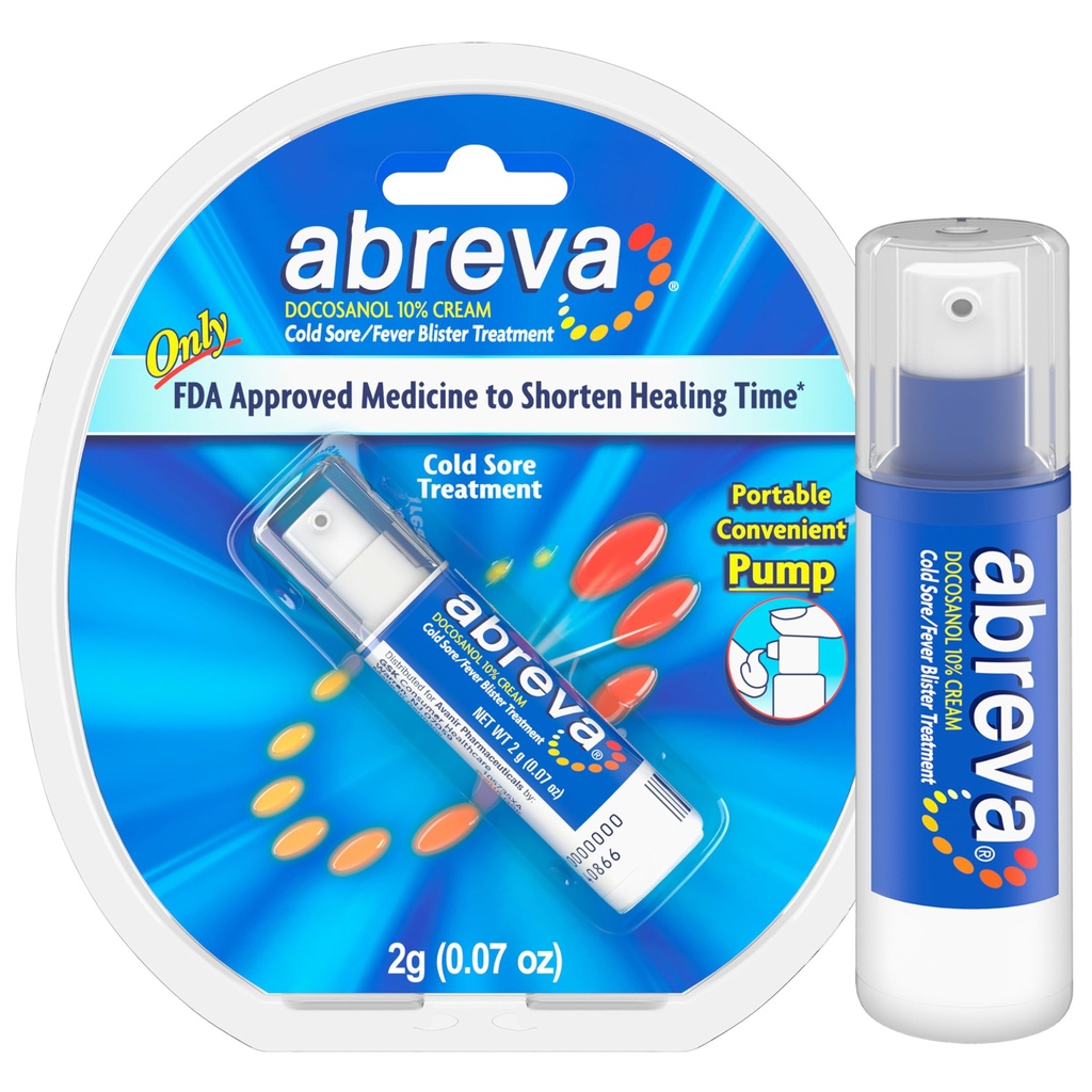 Abreva 10-protsendiline dokosanooli külm valulik ravi, ravib teie palaviku blistrit 2,5 päevaga - 0,07 oz Pump