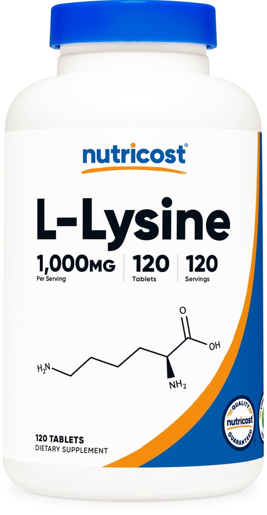 Nutricost L-Lysine 1000mg, 120 tabletti - Gluteenivaba, mitte-GMO ja taimetoitlane sõbralik