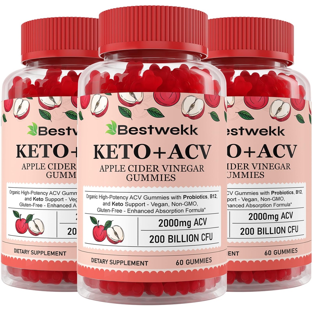 Õunasiidri äädikakummid, Max Tugevus 2000mg ACV Gummy Probiootikumidega, B12 ja Keto Toetus, Seedimine, Metabolism, Detox, Soolestiku ja Immuuntervise, želatiinivaba, Mitte-GMO, 180 keto acv gummies