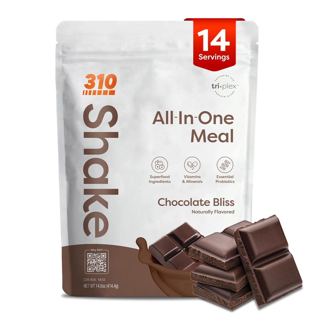 310 Toitumine All-In-One Meal Asendamine Shake Pulber - Taimne Valk Smoothie Blend w/High Fiber, Probiootikumid & Adaptogens - Low Carb, Vegan, Keto & Paleo Friendly - Chocolate Bliss - 14 Srv