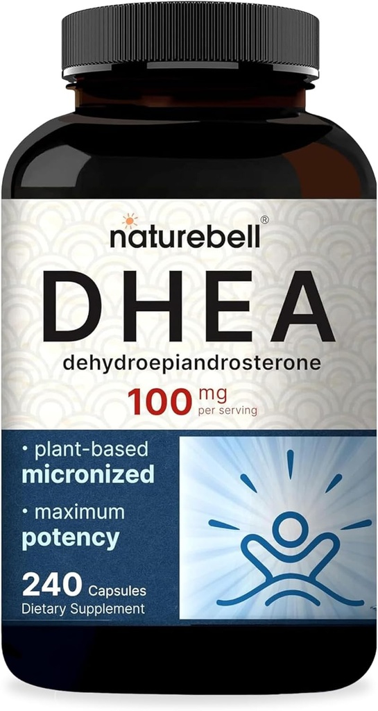 NatureBell DHEA 100mg, 240 Capsules | Max Strength, Micronized Grade for Better Absorption – Supports Energy Level, Metabolism, and Healthy Aging for Men and Women – Non-GMO, Made in U.S.A