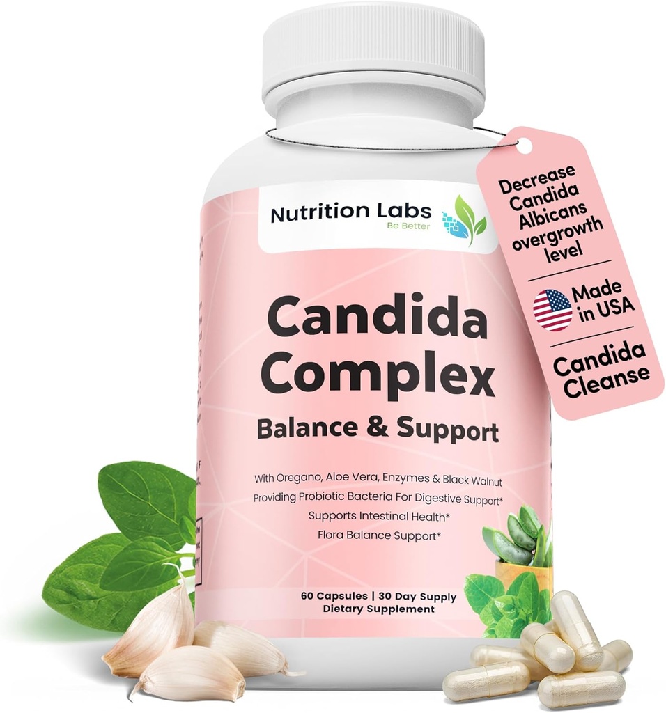 Candida Cleanse Supplement for Balance & Support, Candidase Detox, Women & Men. Gut Health & Flora, pH tase, soolestiku tervis. Laktospore® probiootikumid. Pärmseente ülekasv W/ Oregano , kaprüülhape