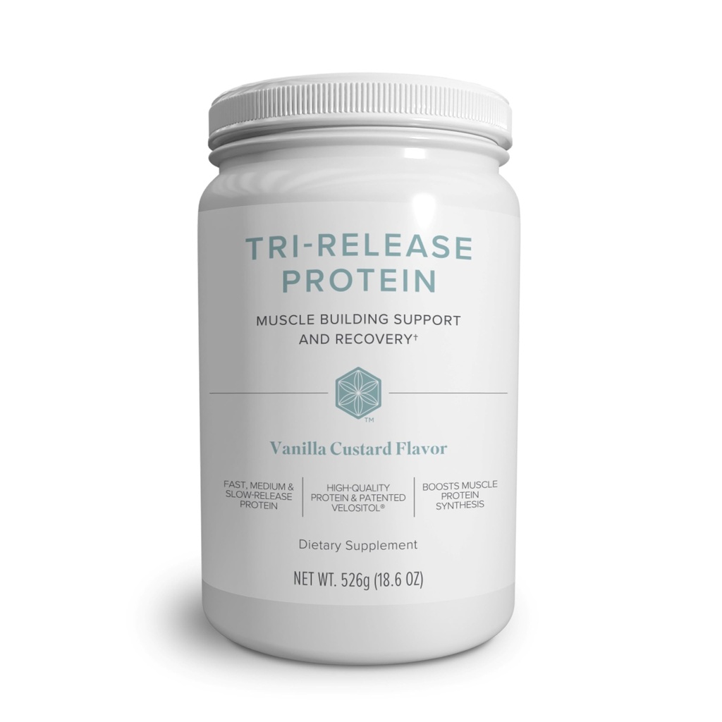 Isagenix Tri-Release Protein - Advanced Muscle Recovery - 25g of Protein - Three-Stage Protein Release for Sustained Absorption - Non-GMO - 18.6 oz - (Vanilla Custard) - Up to 28 Servings - Canister
