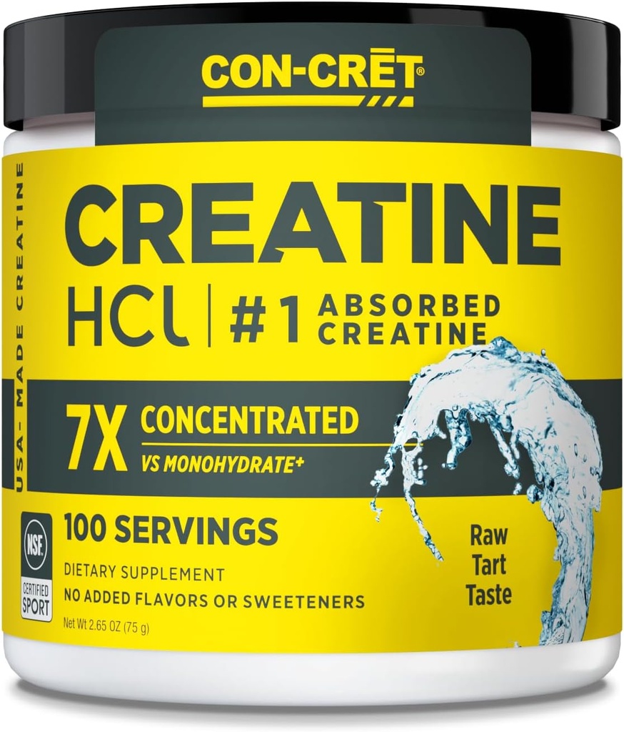 CON-CRET Creatine HCl Powder | Lihas-, Kognitiivne, Cellular Energy Support | No Bloating or Cramps | USA Made & NSF Certified | Unflavored (100 Serving)