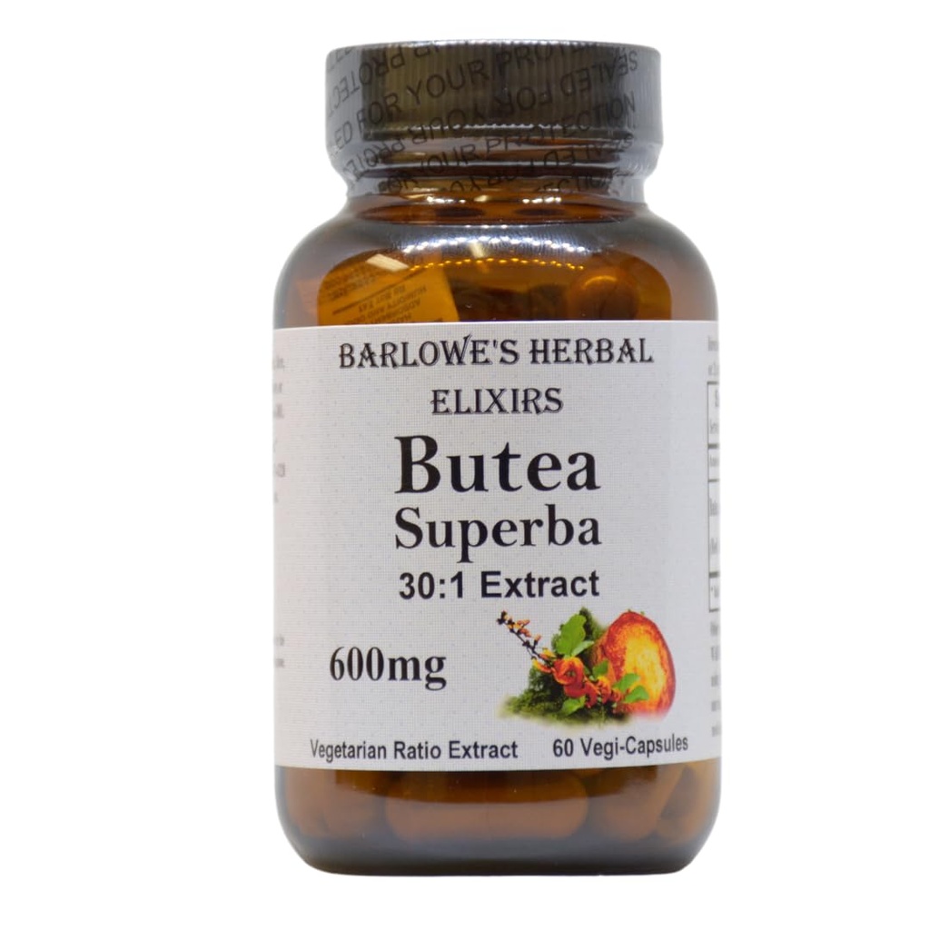 Barlowe’s Herbal Elixirs Butea Superba Extract 30: 1 | 600mg per Capsule | Tai Mees Vitality Herb | 60 Vegan Kapsleid | Kõrge Flavonoidide sisaldus | Stearaadivaba, klaaspudelis