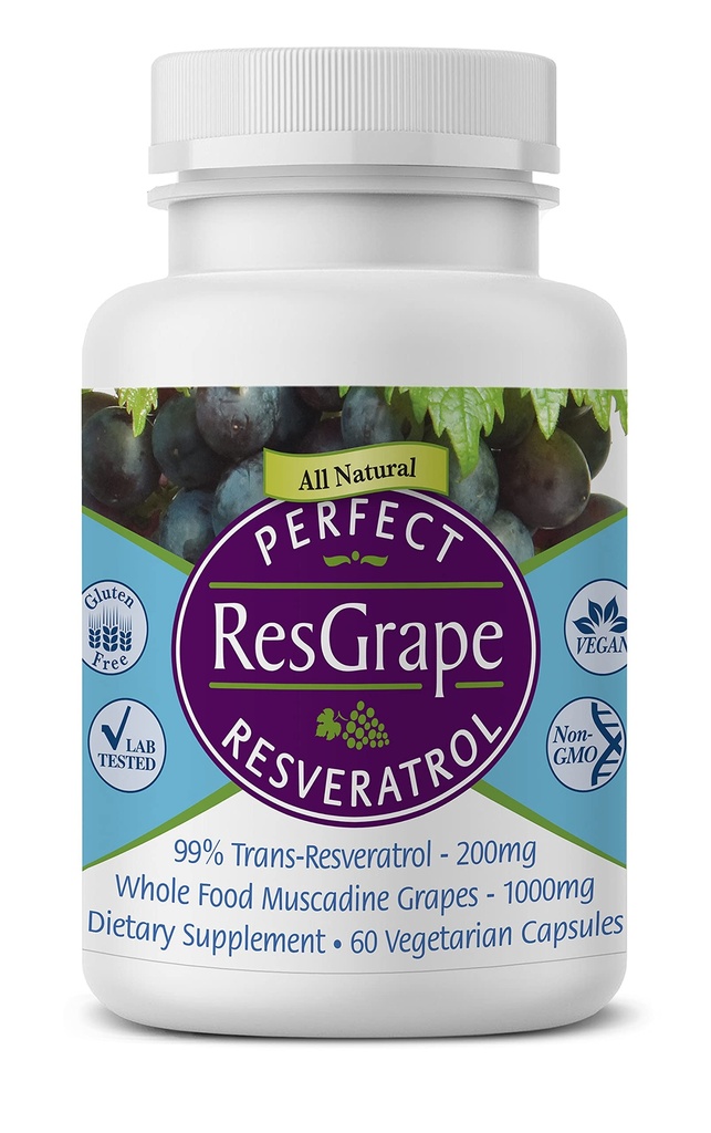 Täiuslikud toidulisandid - Perfect ResGrape Resveratrol - 60 Veggie kapslit - Trans-Resveratrol & Orgaaniline Muscadine Viinamarja