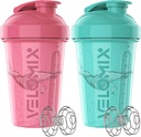 VELOMIX - 2 Pack- 20 oz Proteiin Shaker pudelid valgusegudele - 2x Wire Whisk | Leak Proof Shaker Cups valgukompvekkidele ja eeltreeningule | Proteiin Shaker Bottle Pack (Pink/Turquoise)