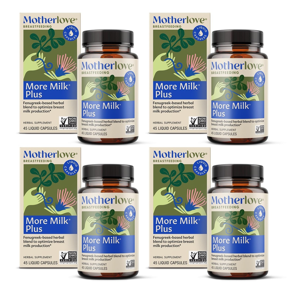 Motherlove More Milk Plus (45 Liquid caps 4 Pack) Fenugreek-Based Lactation Supplement to Support Breast Milk Supply—Non-GMO, Organic Herbs, Vegan, Kosher