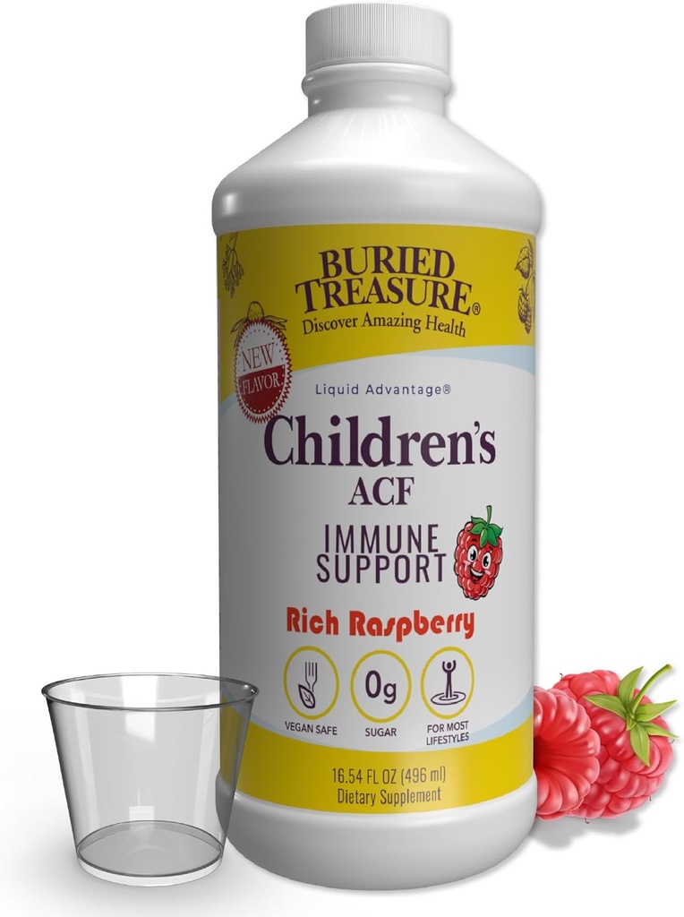 Maetud aare Laste ACF Advanced Immune Support, Kirsimaitse, 16oz w / Annus Cup, Immune Booster Supplement for Kids, Vedel taimse immuunsuse valem w / Vitamiin C Elderberry Enchinacea Zinc