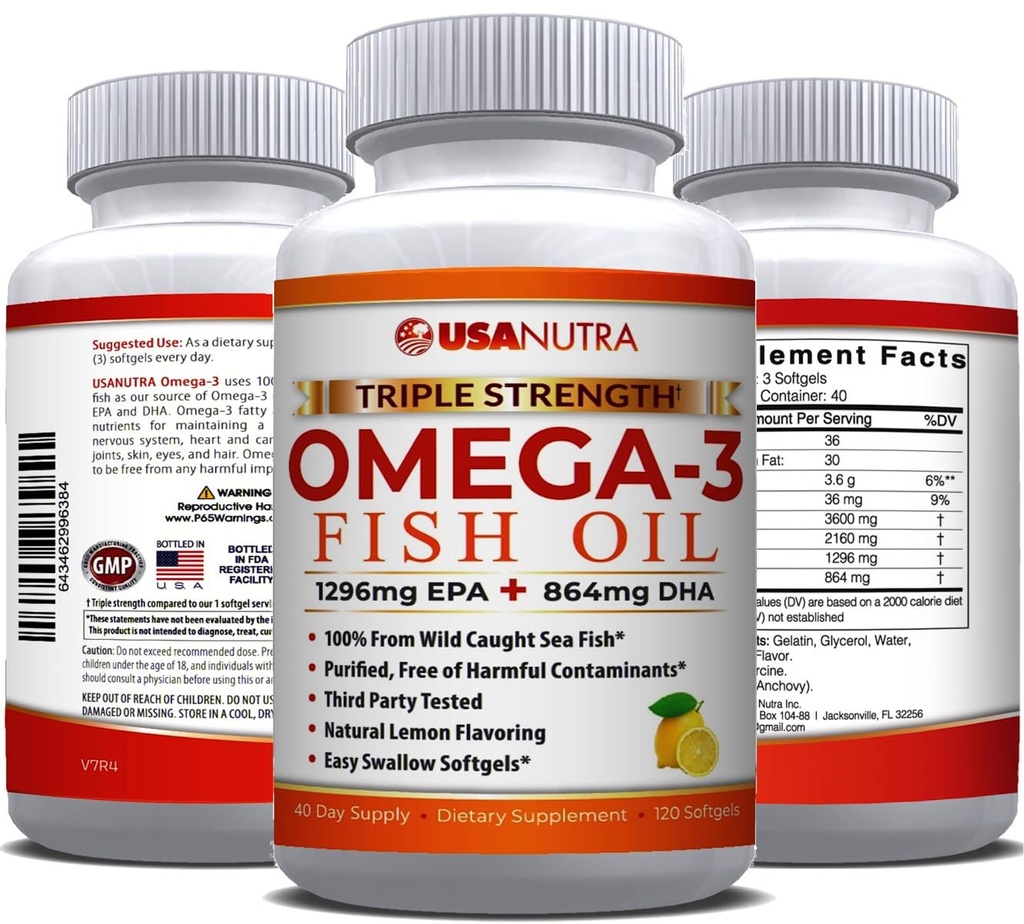 Omega 3 kalaõli täiendus 3600mg EPA ja DHA-ga naistele ja meestele toetab ühist, aju ja südame tervist 120 softgels, 40 päeva pakkumine