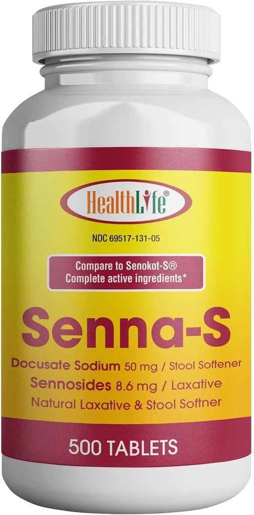 TERVISHOIU LFE Senna-S tabletid, Senna Plus (Laxative/Stool Softener) Senokot-S-i juhusliku kõhukinnisuse leevendamine (väike (pakk 1), 500)