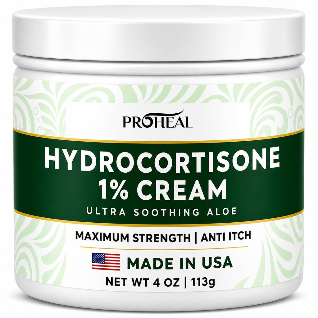 ProHeal 1% Hydrocortisone Cream Maximum Strength with Aloe - 4oz of Anti Itch Cream for Insect Bites, Eczema, Poison Ivy, Oak, Sumac, and More