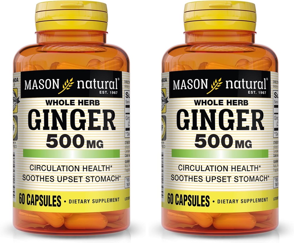 MASON NATURAL Terve ürdi ingver 500 mg, looduslik taimsete täiendada, 60 kapslit (pakk 2)
