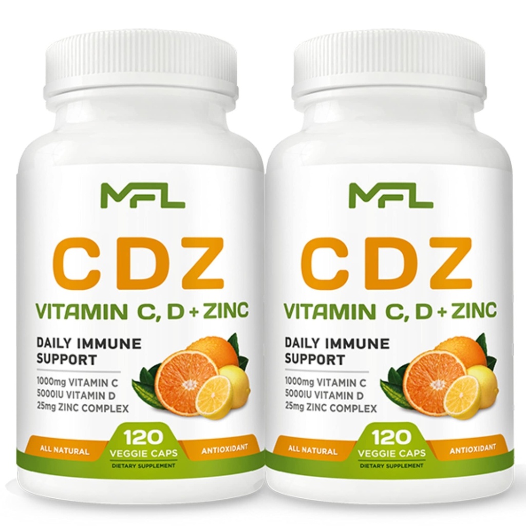 2 Pack, C D Z | Vitamiin C, 1000mg  Vitamin Vitamiin D3, 125mcg | Tsink, 25mg | Mitte-GMO & Gluteenivaba | 240 Servingut