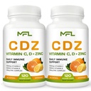 2 Pack, C D Z | Vitamiin C, 1000mg  Vitamin Vitamiin D3, 125mcg | Tsink, 25mg | Mitte-GMO & Gluteenivaba | 240 Servingut