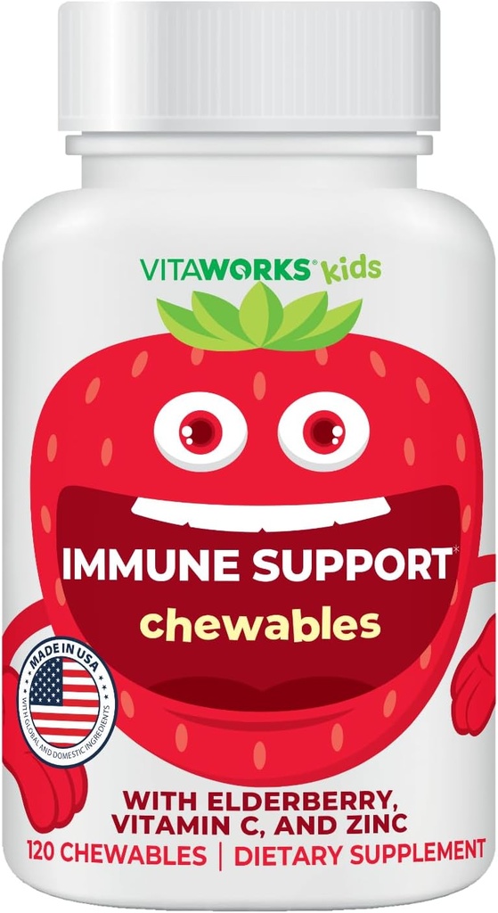 Kids Elderberry With Zinc and Vitamin C - Immune Support Supplement Chewable Tablets - Tasty Natural Mixed Berry Flavor - Vegan, Vegetarian, Gluten Free, Non-GMO, for Children, 120 Chewables