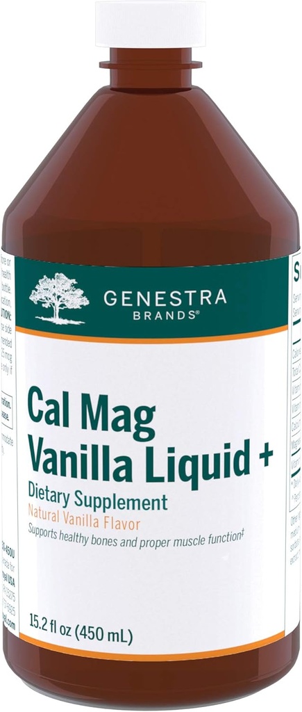 Genestra Brands Cal Mag Vanilla Liquid + | Kaltsium-magneesium Supplement | 15,2 fl. oz.