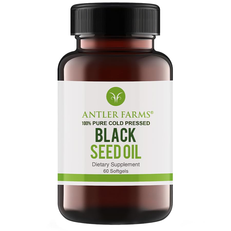 Antler Farms - Black Seed Oil Softgel Kapslid -100% Puhas, Neitsi, Külmpressitud 60 Softgels, 500mg - 2% Tümokinoon, Türgi Black Cumin Nigella Sativa Seed Oil