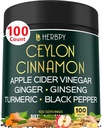 6in1 Premium Ceylon Cinnamon Supplement Plus Apple Siider Äädikas, Kurkum, Ingver, ženšenn - Kaalujuhtimine, Seedimine - 100 Vegan Kapslit
