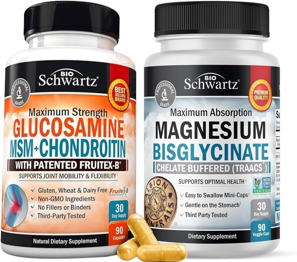 Suur imendumine Magneesium Bisglütsinaat Kapslid (1 kuu tarnimine) Plus Glükosamiin Kondroitiin MSM kolmekordne tugevus ühine tugilisa (1 kuu tarnimine)