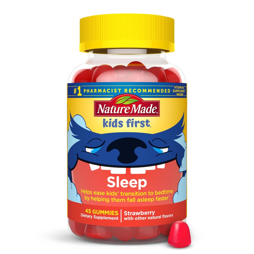Nature Made Kids First Sleep Melatoniini Kummid, 100% Ravimivaba Uneabi, Lapsed Magamiskummid Rahuliku Une, 45 Loe