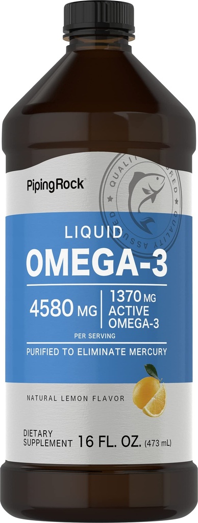 Torustik Rock Omega 3 Kalaõli Vedelik Täiendus | 16 Fl Oz | Elavhõbedavaba | Sidrunimaitse | 1370 mg Active Omega-3 | meestele ja naistele | Mitte-GMO, Gluteenivaba