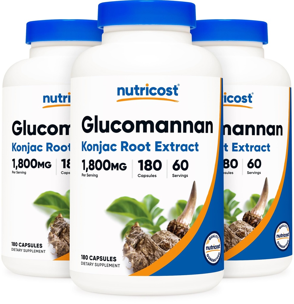 Nutricost Glucomannan 1800 mg ühe serveerimise kohta, 180 kapslit (3 pudelit)